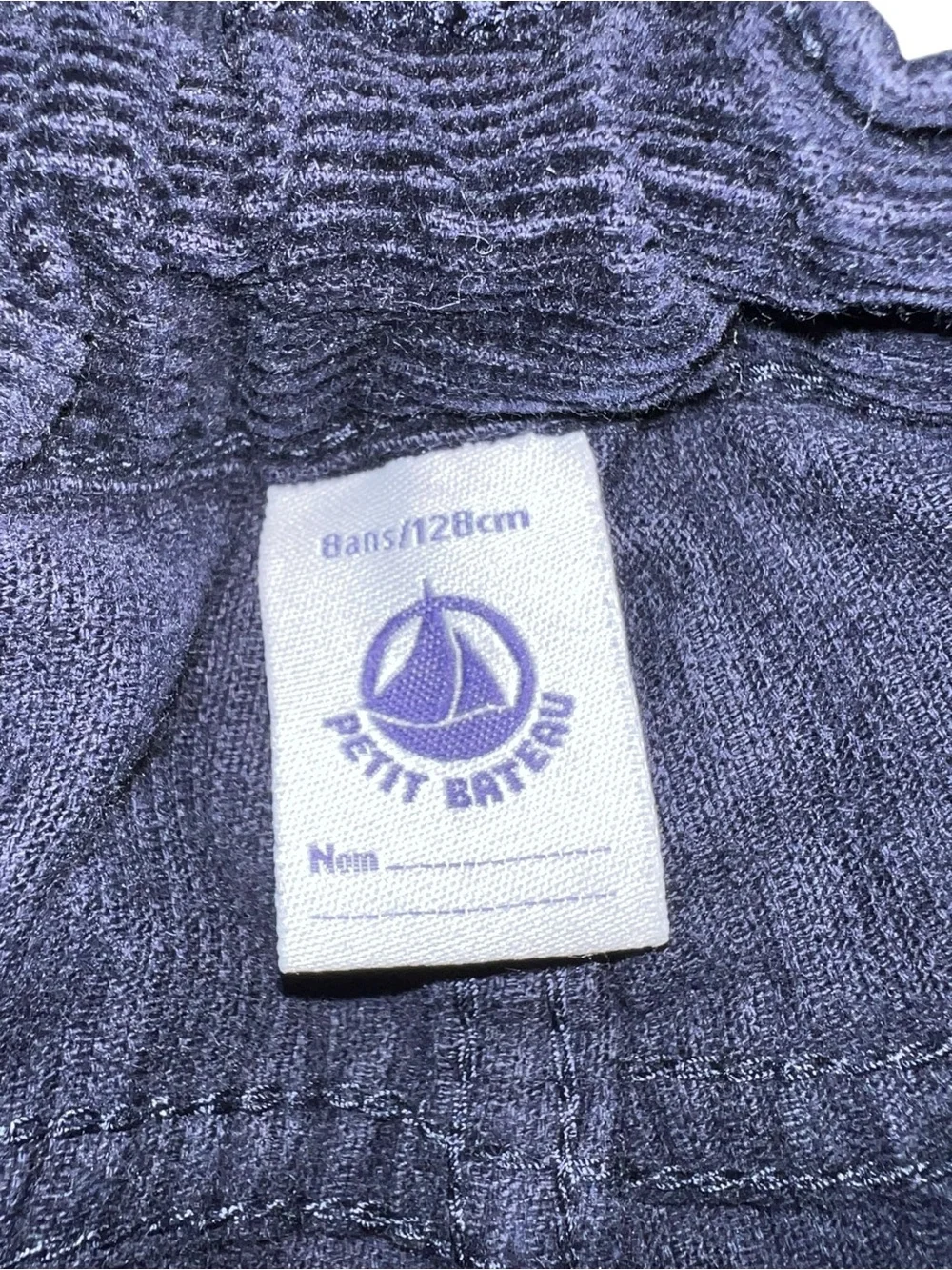 Petit Bateau Navy Velour Elastic Waist Corduroy VELVOUR Navy Blue Pants Youth 8